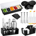 Mifoci 23 Pcs Bartender Supplies Kit Garnish Tray for Bartenders with Bar Caddy 3 Tier Salt Rimmer 13 Pcs Cocktail Shaker Set and Bar Accessory for Christmas Bartender Gifts Beginners(5 Compartments)