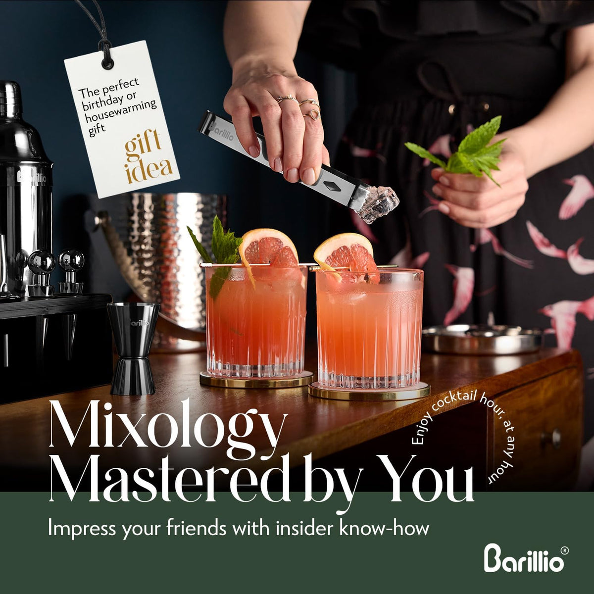 Barillio Black Bartender Kit - Stainless-Steel Cocktail Shaker Set w/Black Bamboo Stand - Mixology Bar Tools w/Drink Shaker, Mixer and Muddler for Cocktails - Home Bar Accessories - 23-Pc Bar Set