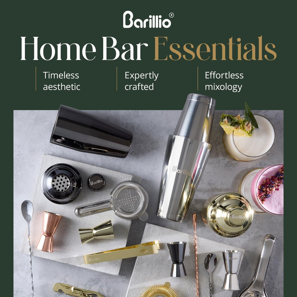 Barillio Black Bartender Kit - Stainless-Steel Cocktail Shaker Set w/Black Bamboo Stand - Mixology Bar Tools w/Drink Shaker, Mixer and Muddler for Cocktails - Home Bar Accessories - 23-Pc Bar Set