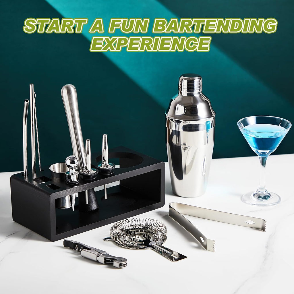 Mifoci 23 Pcs Bartender Supplies Kit Garnish Tray for Bartenders with Bar Caddy 3 Tier Salt Rimmer 13 Pcs Cocktail Shaker Set and Bar Accessory for Christmas Bartender Gifts Beginners(5 Compartments)