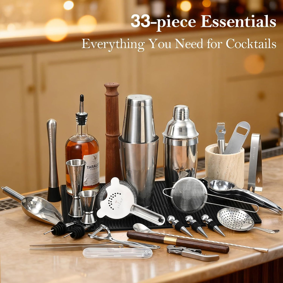 Etens 33-Piece Pro Bartender Kit, Bar Tools Cocktail Shaker Set for Bartending, Stainless Steel Mixology Barware
