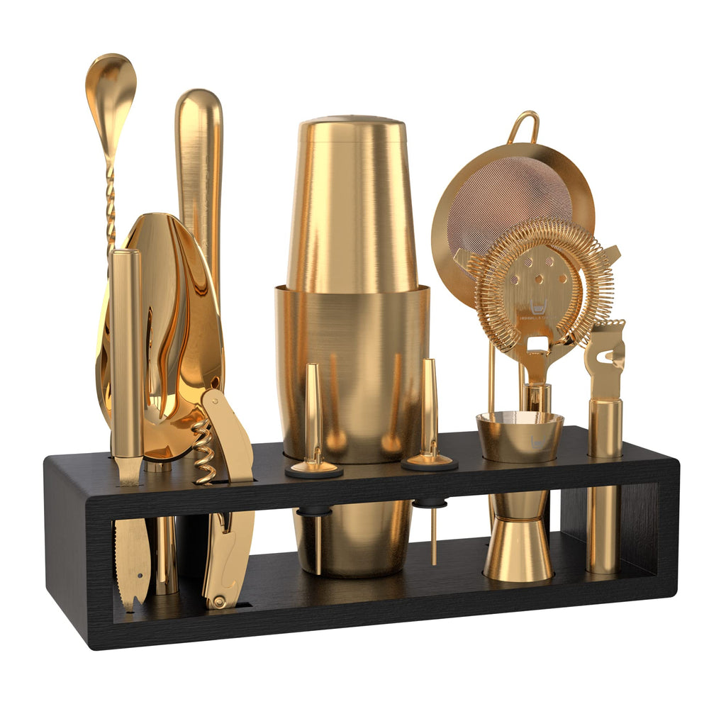 Highball & Chaser 13-Piece Boston Cocktail Shaker Set Stainless Steel Mixology Bartender Kit With Stand For Home Bar Cocktail Set | Laser Engraved Cocktail Tools | Plus E-Book with 30 Cocktail Recipes