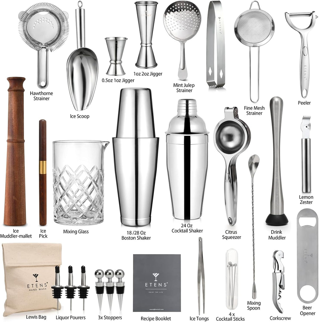 Etens 33-Piece Pro Bartender Kit, Bar Tools Cocktail Shaker Set for Bartending, Stainless Steel Mixology Barware