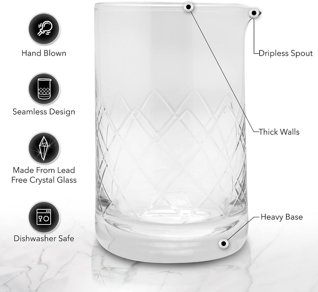 The Art of Craft Professional Bartending Set for Shaken and Stirred Drinks: Boston Cocktail Shaker, Hawthorne Strainer, Japanese Jigger, Bar Spoon and Crystal Mixing Glass