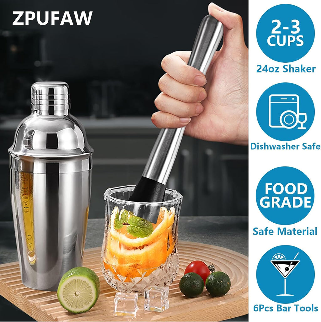 ZPUFAW 6-Piece Cocktail Shaker Set, Bartender Kit, Drink Shaker, Bar Set