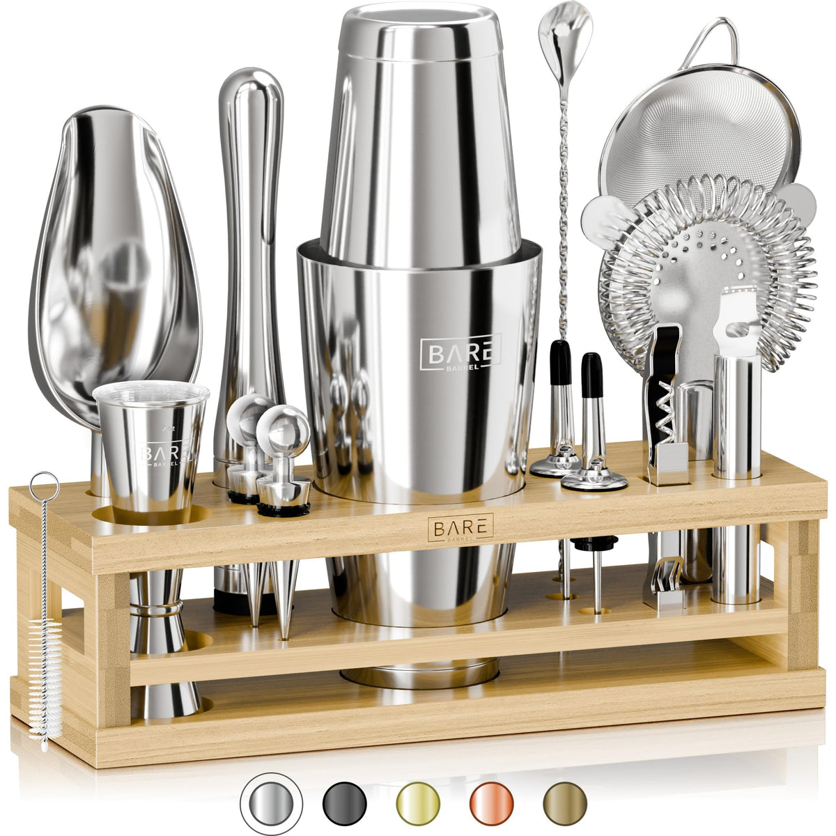 BARE BARREL® Mixology Bartender Kit Bar Set | 16-Piece Cocktail Shaker Set | Martini Barware Mixing Tools for Home Bartending | Incl. 35 Recipe Cards | Gift Set (28oz Boston Shaker, Jet Black/Black)