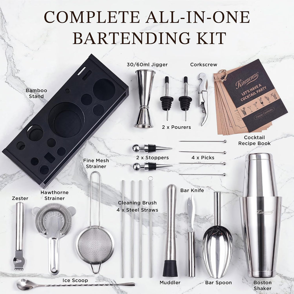Kitessensu 25-PC Professional Bartender Kit, Bar Tool with Drawer Stand