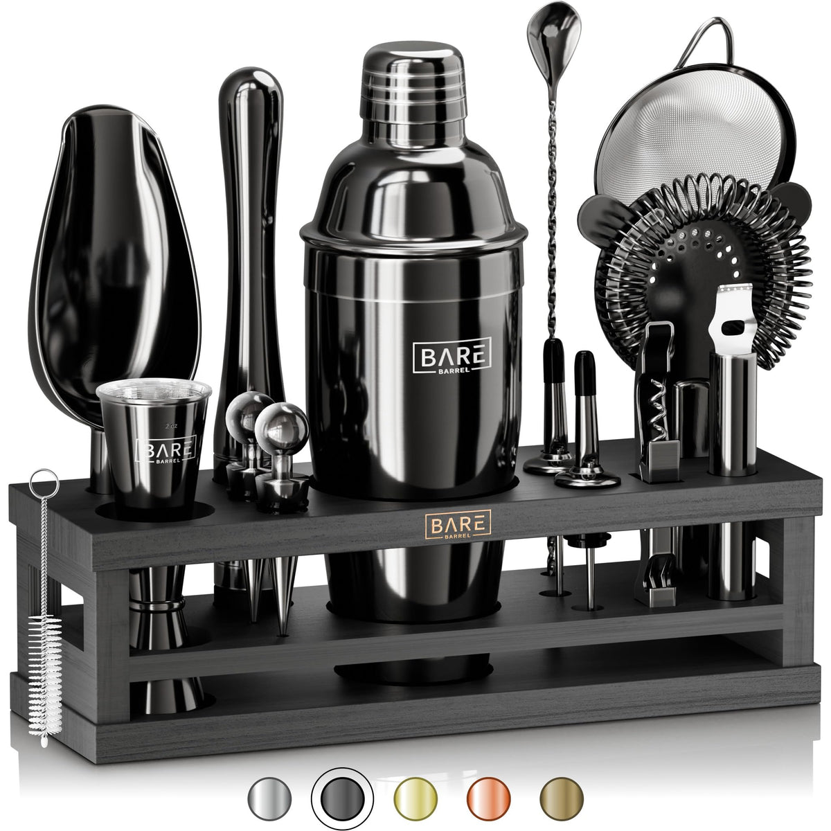 BARE BARREL® Mixology Bartender Kit Bar Set | 16-Piece Cocktail Shaker Set | Martini Barware Mixing Tools for Home Bartending | Incl. 35 Recipe Cards | Gift Set (24oz Cobbler Shaker, Silver/Black)