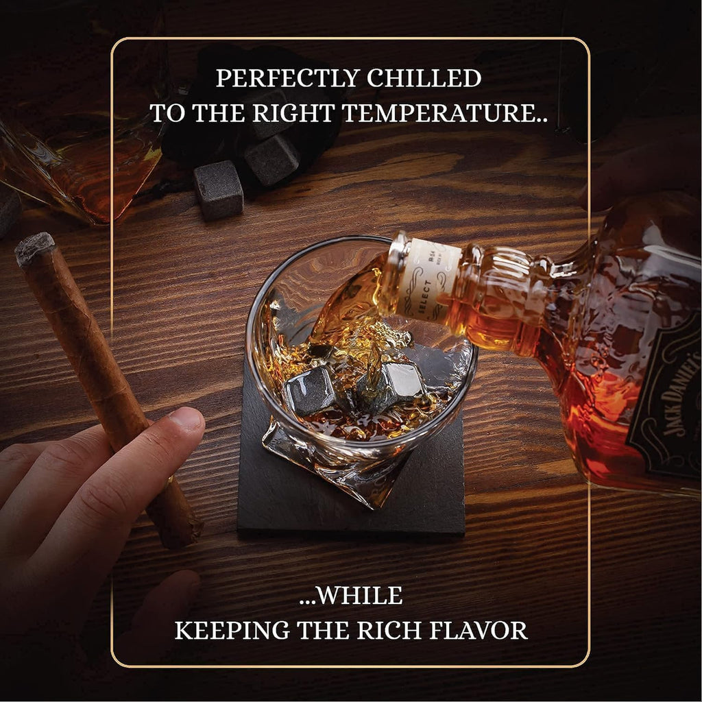 Whiskey Stones Gift Set by Royal Reserve – 8 Granite Chilling Rocks