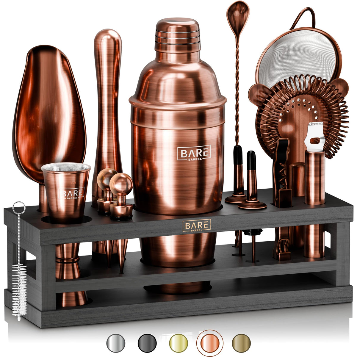 BARE BARREL® Mixology Bartender Kit Bar Set | 16-Piece Cocktail Shaker Set | Martini Barware Mixing Tools for Home Bartending | Incl. 35 Recipe Cards | Gift Set (24oz Cobbler Shaker, Silver/Black)
