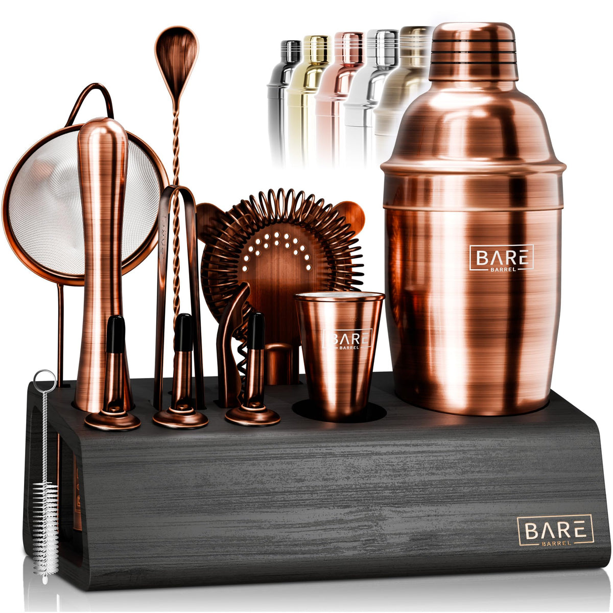 BARE BARREL® Mixology Bartender Kit Bar Set | 14-Piece Cocktail Shaker Set | Martini Barware Mixing Tools for Home Bartending | Incl. 35 Recipe Cards | Gift Set (24oz Cobbler Shaker, Jet Black/Black)