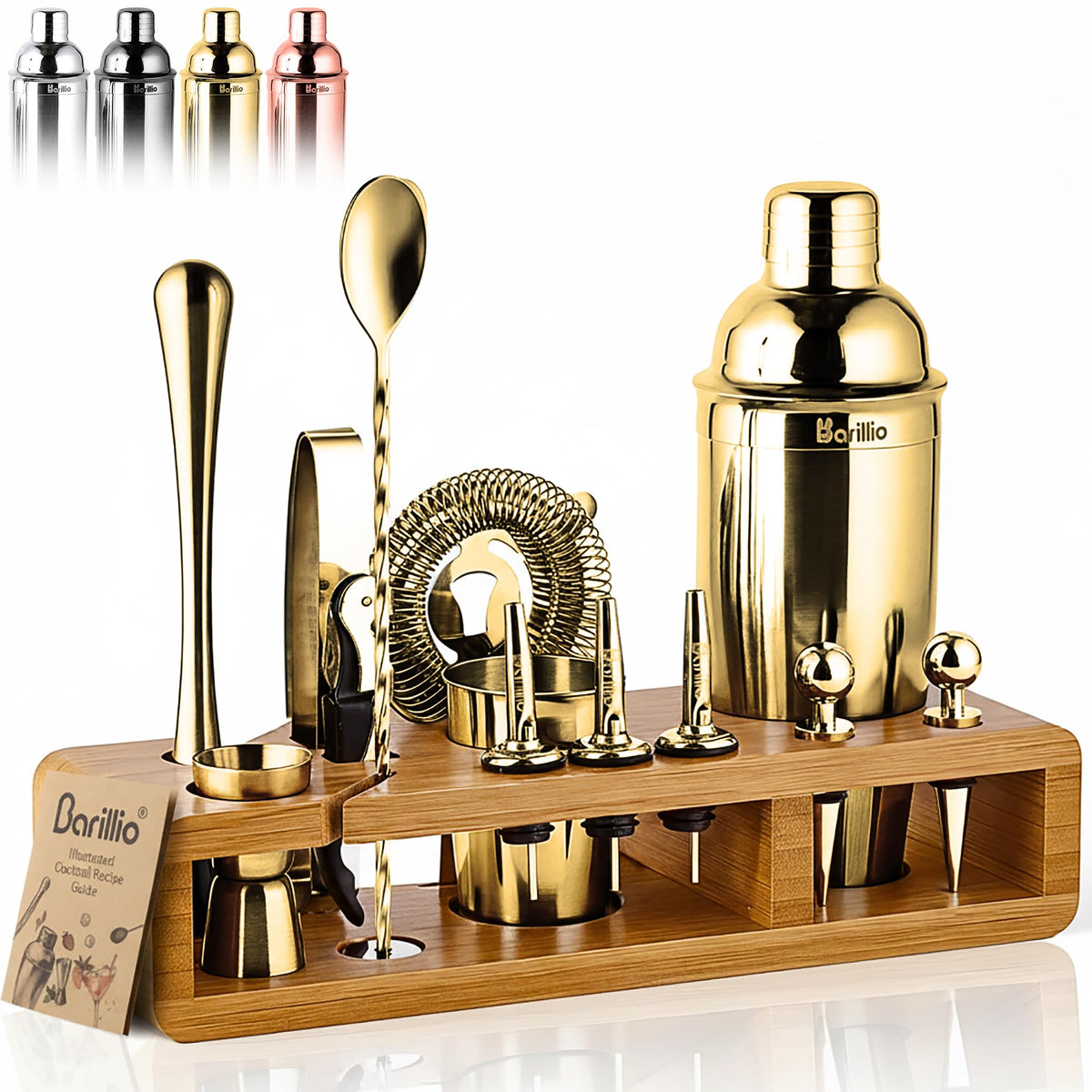 Barillio Black Bartender Kit - Stainless-Steel Cocktail Shaker Set w/Black Bamboo Stand - Mixology Bar Tools w/Drink Shaker, Mixer and Muddler for Cocktails - Home Bar Accessories - 23-Pc Bar Set