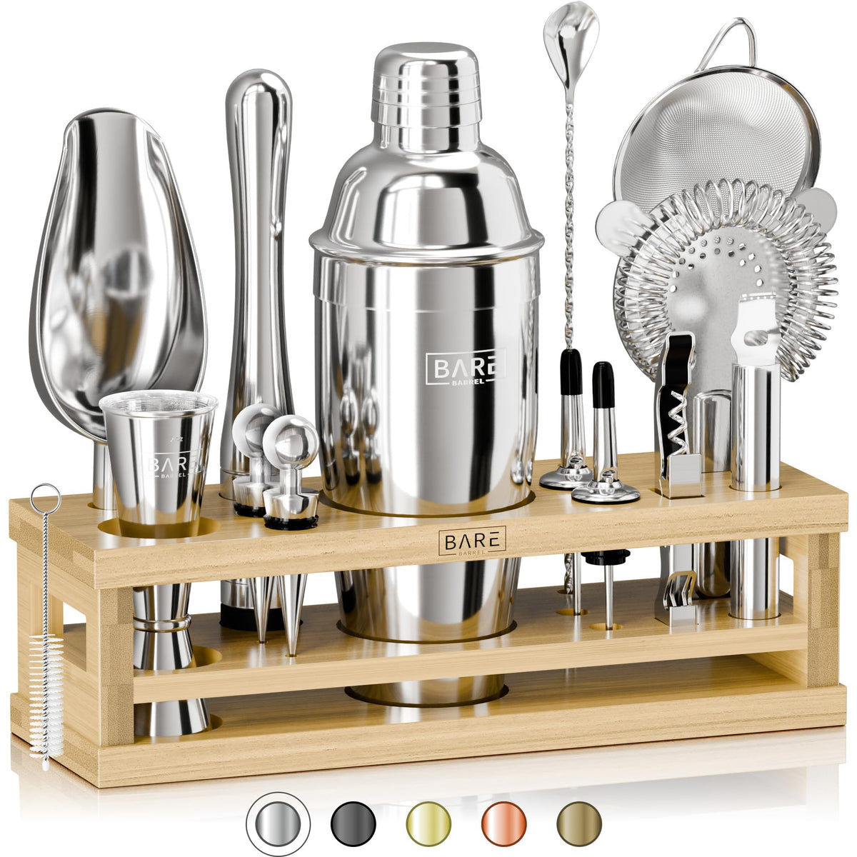 BARE BARREL® Mixology Bartender Kit Bar Set | 16-Piece Cocktail Shaker Set | Martini Barware Mixing Tools for Home Bartending | Incl. 35 Recipe Cards | Gift Set (24oz Cobbler Shaker, Silver/Black)