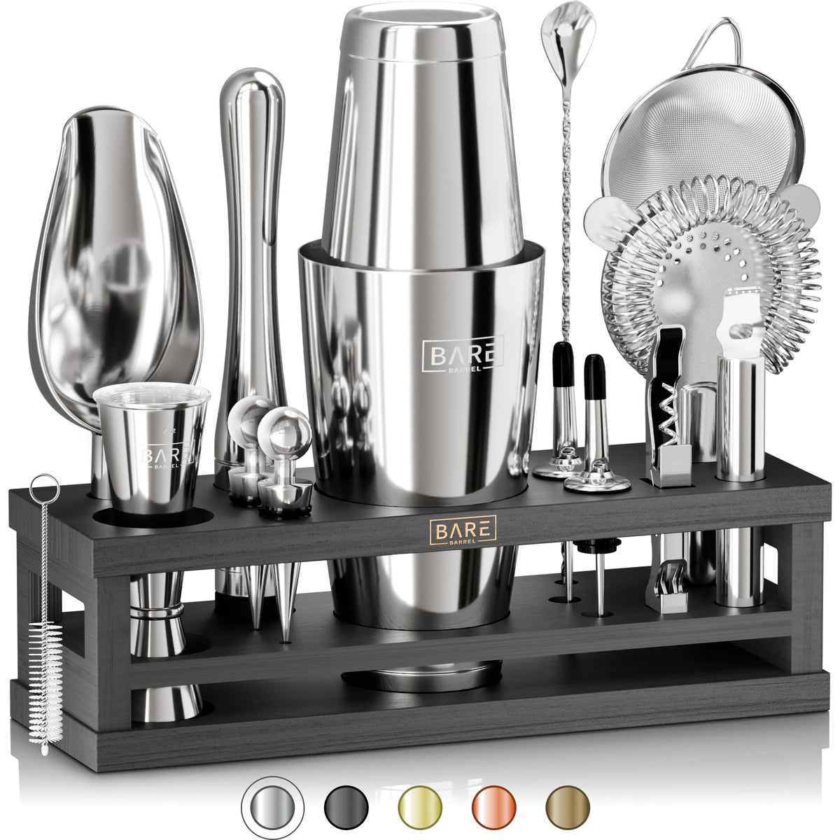 BARE BARREL® Mixology Bartender Kit Bar Set | 16-Piece Cocktail Shaker Set | Martini Barware Mixing Tools for Home Bartending | Incl. 35 Recipe Cards | Gift Set (28oz Boston Shaker, Jet Black/Black)