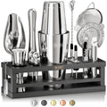 BARE BARREL® Mixology Bartender Kit Bar Set | 16-Piece Cocktail Shaker Set | Martini Barware Mixing Tools for Home Bartending | Incl. 35 Recipe Cards | Gift Set (28oz Boston Shaker, Copper/Black)