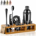 Barillio Black Bartender Kit - Stainless-Steel Cocktail Shaker Set w/Black Bamboo Stand - Mixology Bar Tools w/Drink Shaker, Mixer and Muddler for Cocktails - Home Bar Accessories - 23-Pc Bar Set