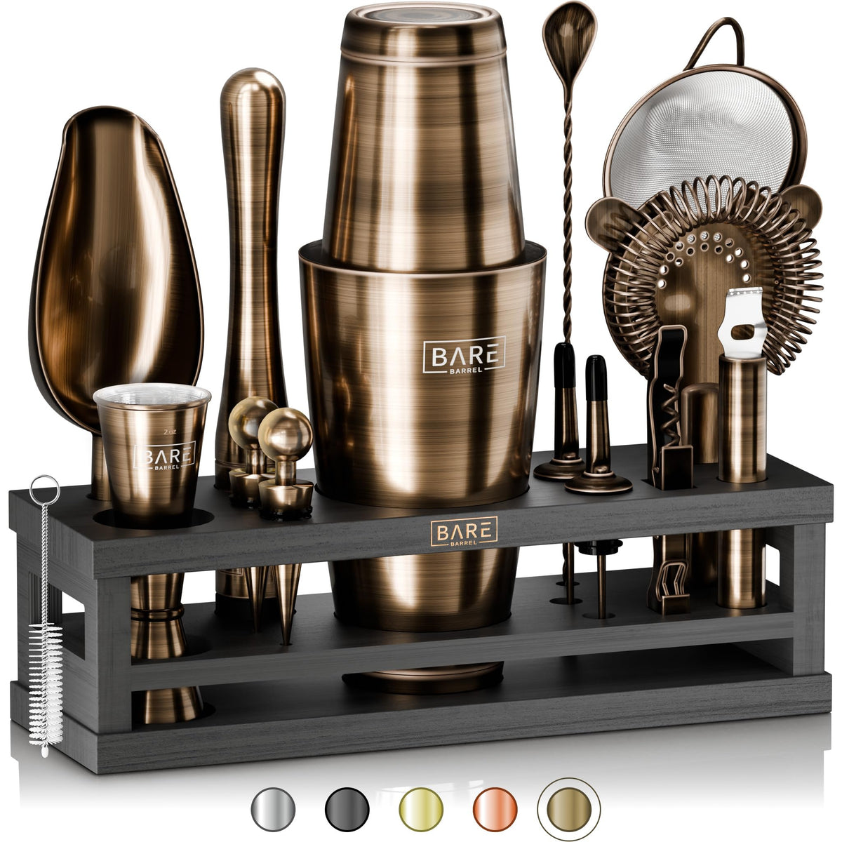 BARE BARREL® Mixology Bartender Kit Bar Set | 16-Piece Cocktail Shaker Set | Martini Barware Mixing Tools for Home Bartending | Incl. 35 Recipe Cards | Gift Set (28oz Boston Shaker, Jet Black/Black)