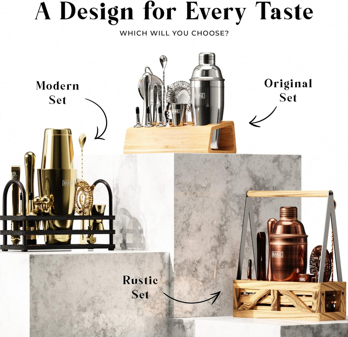 BARE BARREL® Mixology Bartender Kit Bar Set | 14-Piece Cocktail Shaker Set | Martini Barware Mixing Tools for Home Bartending | Incl. 35 Recipe Cards | Gift Set (24oz Cobbler Shaker, Jet Black/Black)