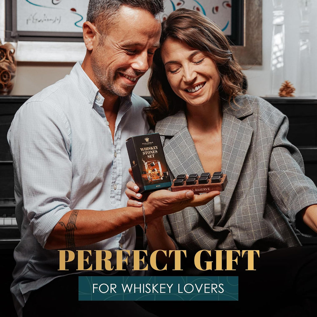 Whiskey Stones Gift Set by Royal Reserve – 8 Granite Chilling Rocks