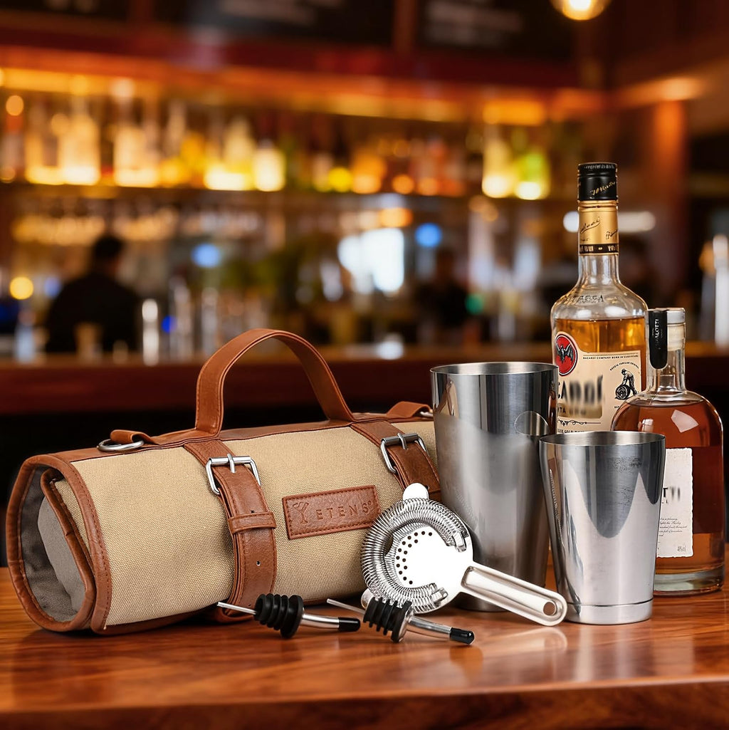 Etens 22 Piece Travel Bartender Kit with Bag, Portable Stainless Steel Professional Bar Tool Set, Traveling Cocktail Mixology Kit, Full Bartending Set with Carrying Case for Home, Travel & Commercial