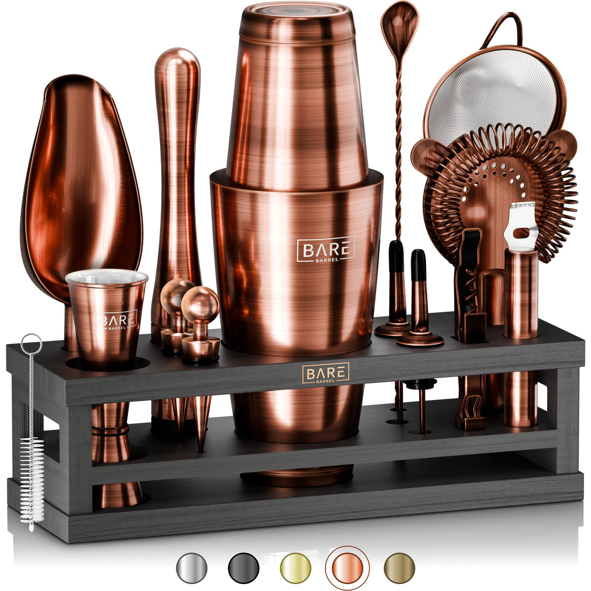 BARE BARREL® Mixology Bartender Kit Bar Set | 16-Piece Cocktail Shaker Set | Martini Barware Mixing Tools for Home Bartending | Incl. 35 Recipe Cards | Gift Set (28oz Boston Shaker, Jet Black/Black)