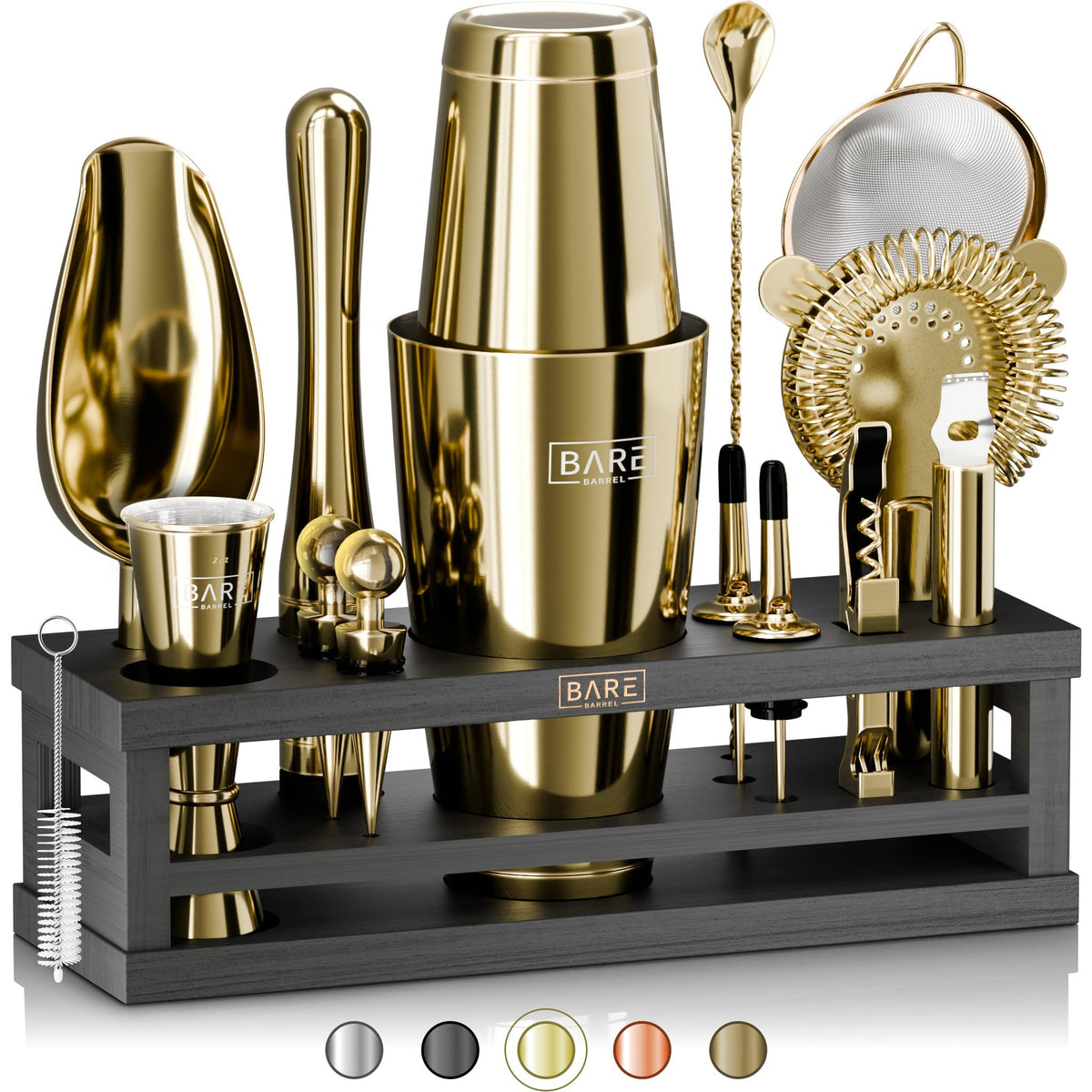 BARE BARREL® Mixology Bartender Kit Bar Set | 16-Piece Cocktail Shaker Set | Martini Barware Mixing Tools for Home Bartending | Incl. 35 Recipe Cards | Gift Set (28oz Boston Shaker, Jet Black/Black)