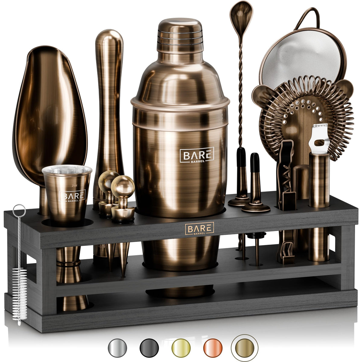 BARE BARREL® Mixology Bartender Kit Bar Set | 16-Piece Cocktail Shaker Set | Martini Barware Mixing Tools for Home Bartending | Incl. 35 Recipe Cards | Gift Set (24oz Cobbler Shaker, Silver/Black)