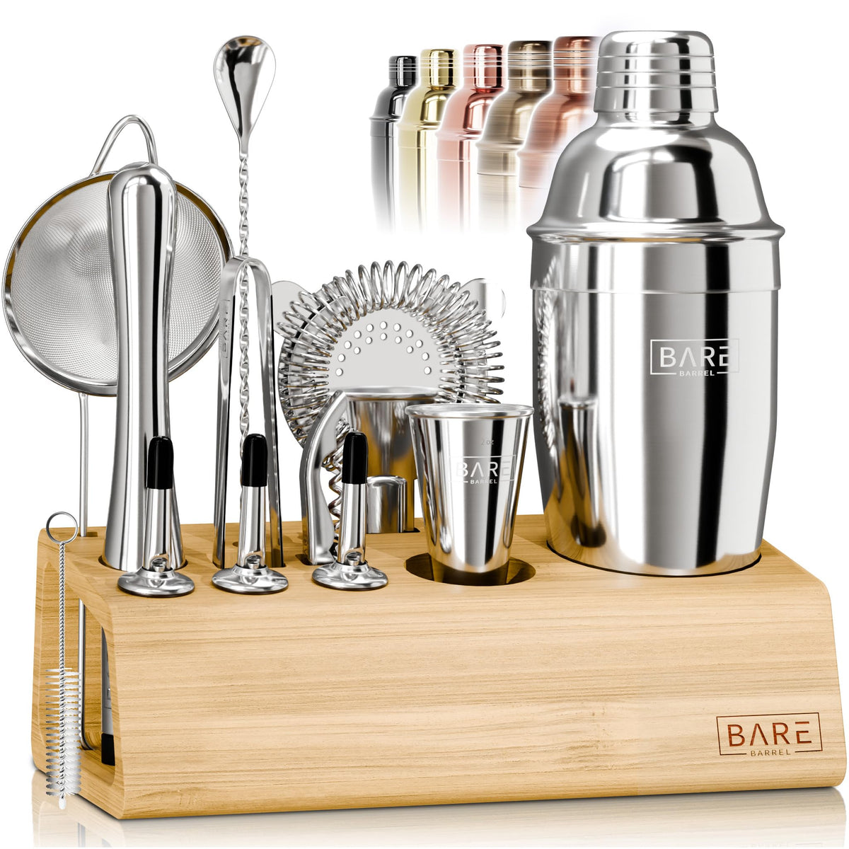 BARE BARREL® Mixology Bartender Kit Bar Set | 14-Piece Cocktail Shaker Set | Martini Barware Mixing Tools for Home Bartending | Incl. 35 Recipe Cards | Gift Set (24oz Cobbler Shaker, Jet Black/Black)