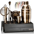BARE BARREL® Mixology Bartender Kit Bar Set | 14-Piece Cocktail Shaker Set | Martini Barware Mixing Tools for Home Bartending | Incl. 35 Recipe Cards | Gift Set (24oz Cobbler Shaker, Jet Black/Black)