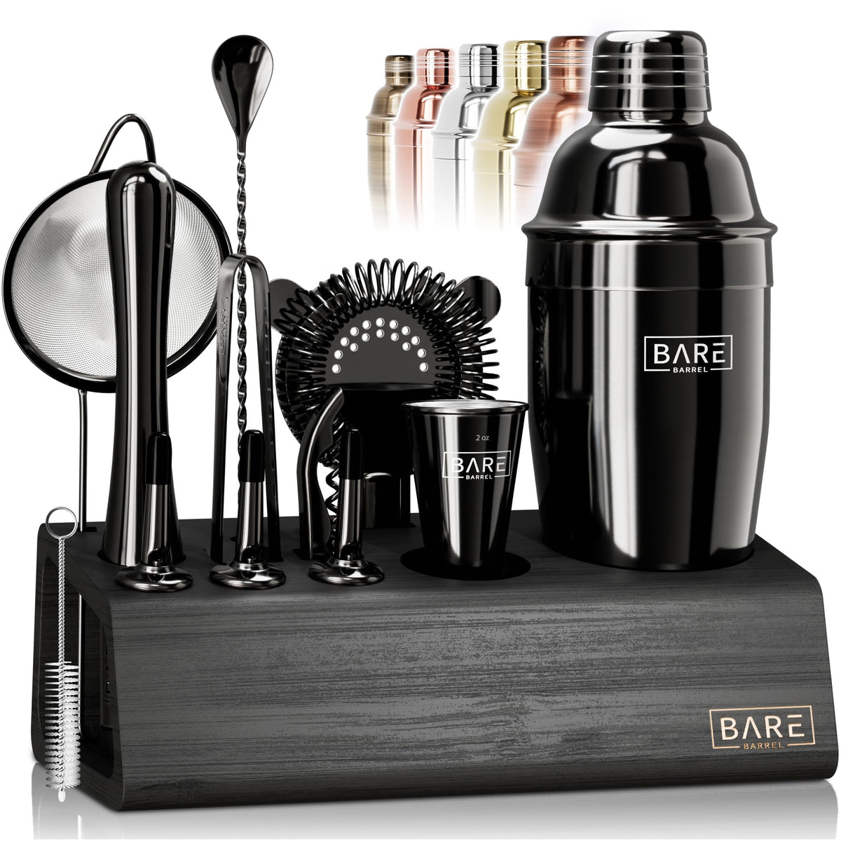 BARE BARREL® Mixology Bartender Kit Bar Set | 14-Piece Cocktail Shaker Set | Martini Barware Mixing Tools for Home Bartending | Incl. 35 Recipe Cards | Gift Set (24oz Cobbler Shaker, Copper/Black)